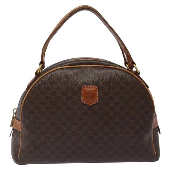 CELINE Macadam Canvas Hand Bag Pvc Leather Brown Gold - Picture 2 of 12